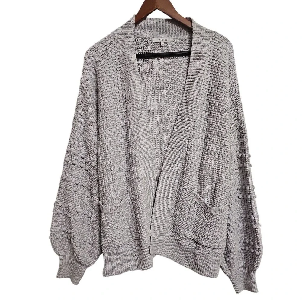 Madewell Bobble Sleeves Gray Cardigan Sweater Knit Open Front‎ Pockets XL Nwot